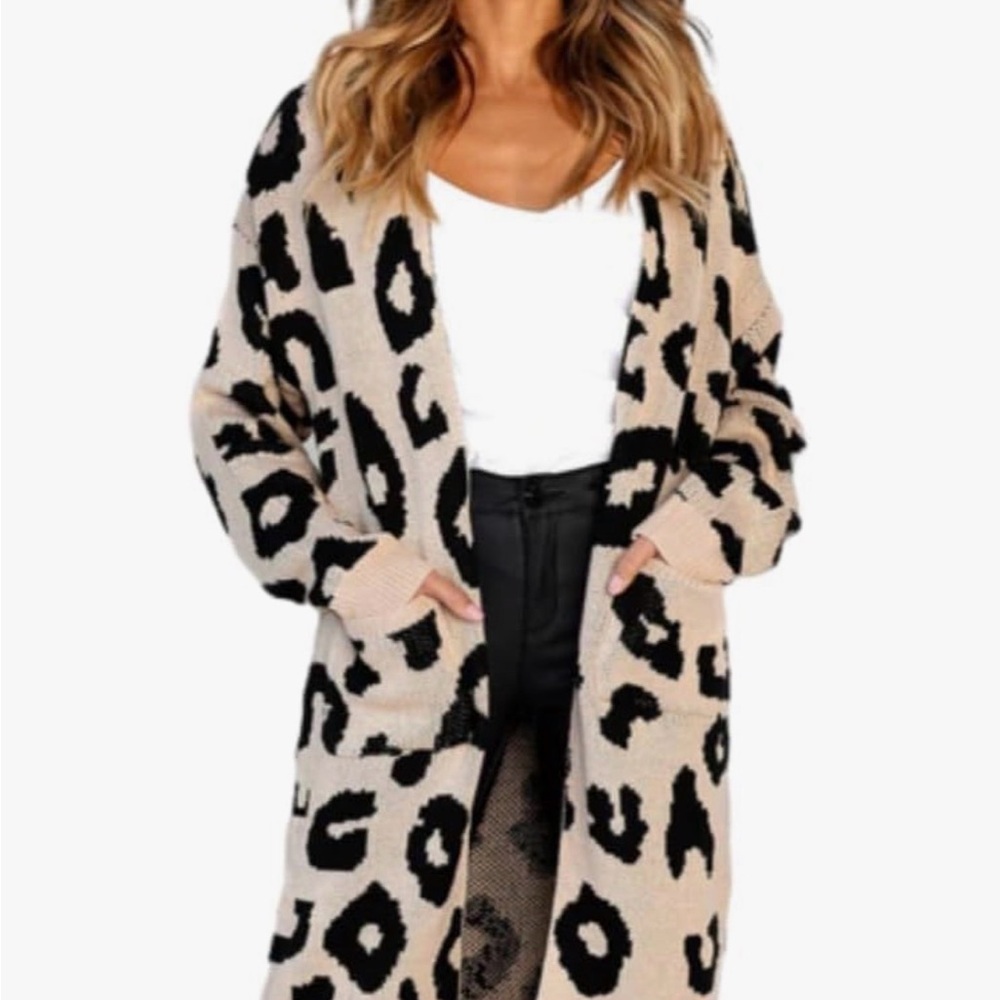 Leopard Print Open Front Cardigan Sweater